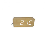  Fashion Wooden White LED Alarm Clock with Thermometer (TRA079)