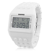  Block Bricks Design Band Wrist Watch with LED Night Light - White