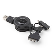  4-In-1 Retractable USB Cable (Micro USB Port + Mini 5Pin Port + Apple 30Pin Port)