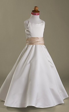 A-line Spaghetti Straps Floor-length Satin Flower Girl Dress