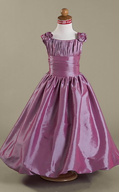 A-line Straps Floor-length Taffeta Flower Girl Dress
