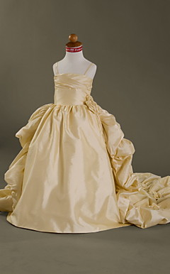 Ball Gown Spaghetti Straps Court Train Taffeta Flower Girl Dress