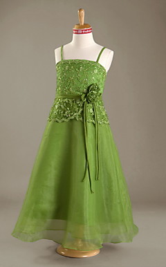A-line Spaghetti Straps Floor-length Organza Lace Junior Bridesmaid Dress