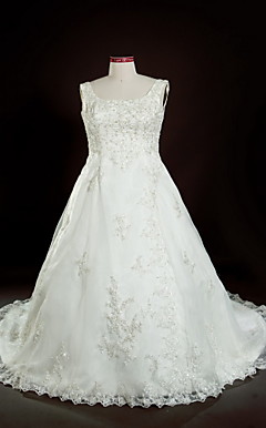 A-line Square Court Train Plus Size Wedding Dress