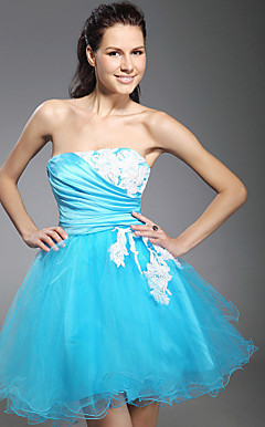 Ball Gown Strapless Short/Mini Satin Tulle Cocktail Dress