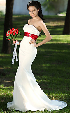 Trumpet/Mermaid Sweetheart Court Train Satin Draped Wedding Dress