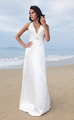 Mantel / Spalte Halfter V-Ausschnitt bodenlangen elastische Gewebe Satin Brautkleid