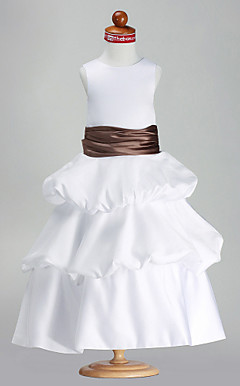 A-line Princess JewelTea-length  Satin Flower Girl Dress