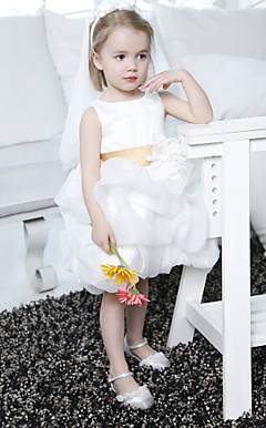 Ball Gown Bateau Knee-length Organza Satin Flower Girl Dress