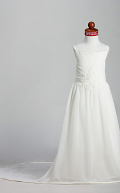 A-line Spaghetti Straps Court Train Chiffon Flower Girl Dress