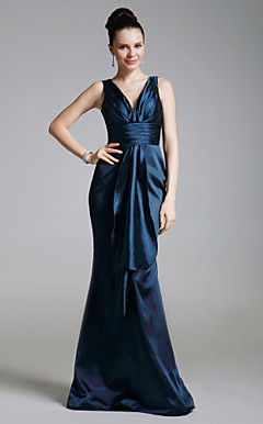 Stretch Satin Empire V-neck Floor-length Evening Dress