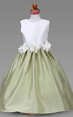 A-line Jewel Floor-length Taffeta Flower Girl Dress