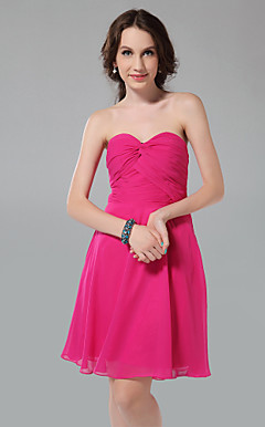 A-line Princess Sweetheart Knee-length Chiffon Bridesmaid Dress With Criss-Cross Bodice