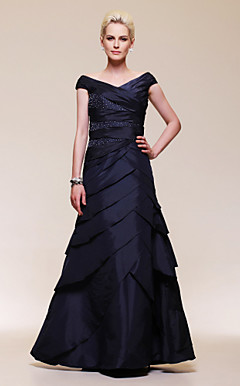 A-line Off-the-shoulder Floor-length Taffeta Evening Dress