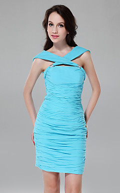 Sheath/Column Off-the-shoulder Short/Mini Stretch Satin Cocktail Dress
