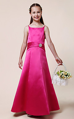 A-line Scoop Floor-length Satin Junior Bridesmaid Dress