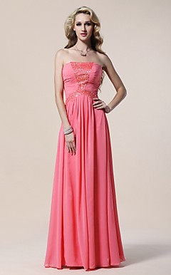 Sheath/Column Strapless Floor-length Beaded Chiffon Evening Dress