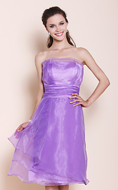 A-line Princess Strapless Knee-length Organza Over Stretch Satin Bridesmaid Dress