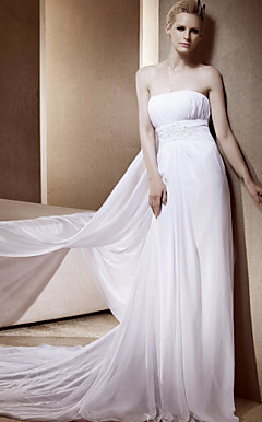 Hülle / Spalte trägerlosen Kapelle Zug Chiffon-wedding dress