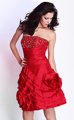A-line Strapless Knee-length Taffeta Cocktail Dress