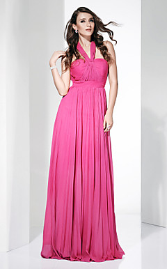 Chiffon Sheath/Column Halter V-neck Floor-length Evening Dress