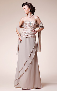 A-line Strapless Floor-length Chiffon Taffeta Mother of the Bride Dress With A Wrap