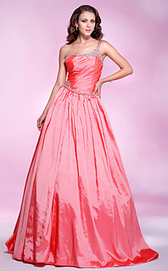 baljurk een schouder vloer-length taffeta avondjurk