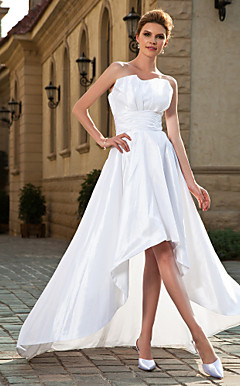 A-line Strapless Asymmetrical Taffeta Wedding Dress