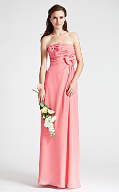 Sheath/Column Strapless Floor-length Ruched Chiffon Bridesmaid Dress