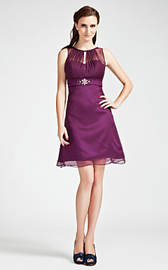 A-line Bateau  Knee-length  Chiffon Bridesmaid Dress