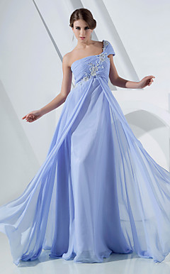 A-line One Shoulder Floor-length Chiffon Evening Dress