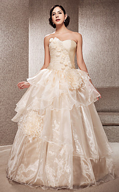 A-line Strapless Floor-length Organza Wedding Dress