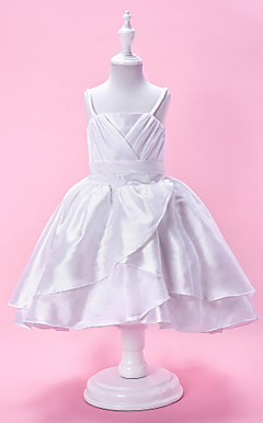 A-line Spaghetti Strap Knee-Length Taffeta Flower Girl Dress
