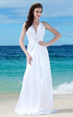 Sheath/Column Halter Floor-length Elastic Silk-like Satin Wedding Dress
