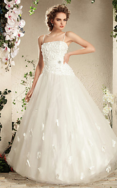 Charming A-line Spaghetti Straps Floor-length Tulle Wedding Dress