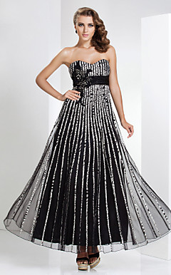 Sheath/Column Sweetheart Floor-length Tulle And Stretch Satin Evening Dress
