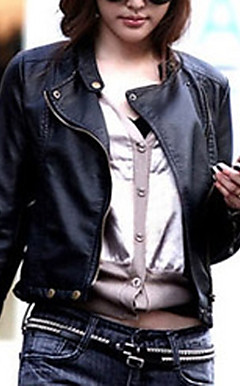 Long Sleeve Standing Collar Party/ Career PU Jacket With Buttons (More Colors)