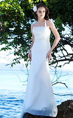 Elegant Sheath/Column One Shoulder Court Train Chiffon Wedding Dress