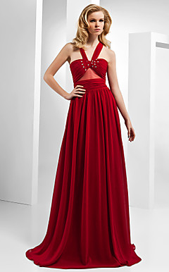A-line Straps Floor-length Chiffon Tencel Evening Dress