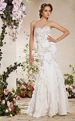 Trumpet/Mermaid Strapless Floor-length Satin Weeding Dress