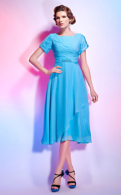 A-line Jewel Tea-length Chiffon Cocktail Dress