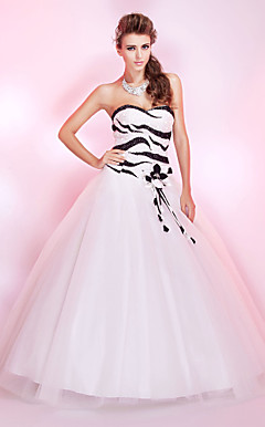 Ball Gown Sweetheart Floor-length Tulle Sequined Prom Dress