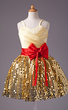 Ball Gown Spaghetti Straps Knee-length Satin Flower Girl Dress