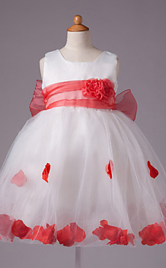 Ball Gown Jewel Knee-length Satin And Tulle Flower Girl Dress