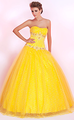 Ball Gown Spaghetti Straps Floor-length Tulle And Satin Prom Dress