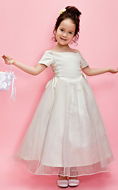 A-line Off-the-shoulder Ankle-length Organza Over Satin Flower Girl Dress