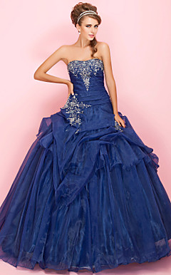 Ball Gown Sweetheart Floor-length Organza Prom Dress With Pick-up Skirt