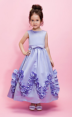 Ball Gown Jewel Ankle-length Satin Flower Girl Dress