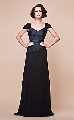 A-line Straps Floor-length Stretch Satin And Chiffon Mother of the Bride Dress