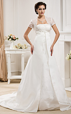 A-line Strapless  Court Train Satin Wedding Dress With A Wrap